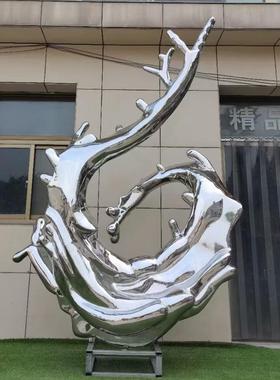户外不锈钢水花镜面景观雕塑 公园金属反光浪花金属异型摆件厂家