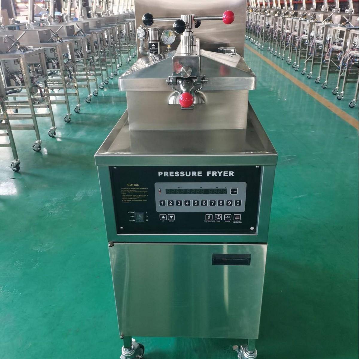 PFE-800压力炸鸡炉 电热燃气款高压炸炉 带自动滤油车 油炸锅