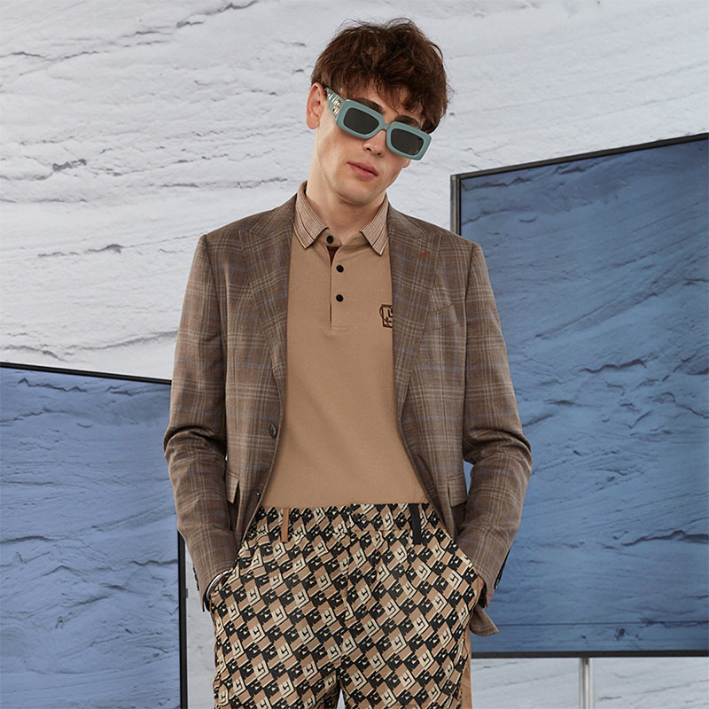 LIU·JO UOMO男装春秋英伦风格子商务休闲混羊毛西装外套