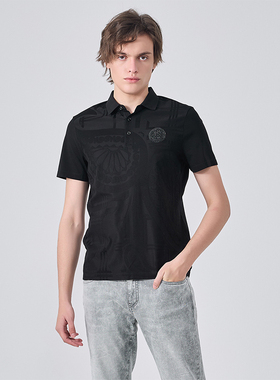 LiuJo UOMO男装夏季棉质微弹提花暗纹烫钻短袖polo衫男商务休闲