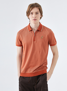 LIU·JO UOMO橙色男士商务休闲刺绣Polo衫短袖T恤2023夏季新品