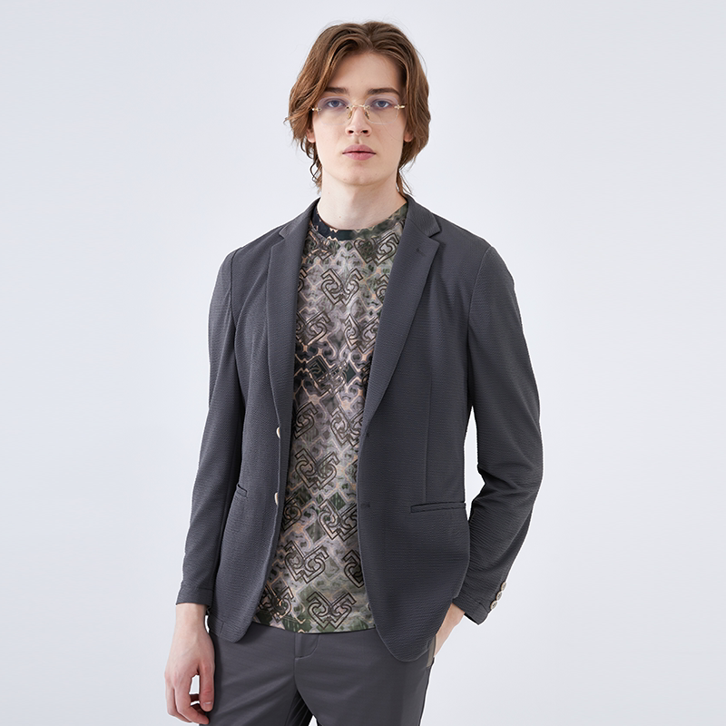 LIU·JO UOMO灰绿色商务休闲西服外套修身单西绅士男2023夏季