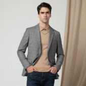 商务休闲平驳领绵羊毛格子西服外套上衣 秋冬款 LIU·JO UOMO男士