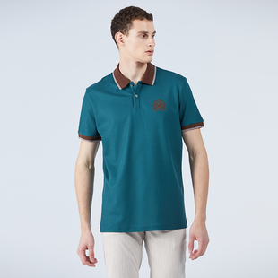 通勤款 LIU·JO UOMO墨绿POLO左胸刺绣图案点缀 商务时尚 T恤 短袖
