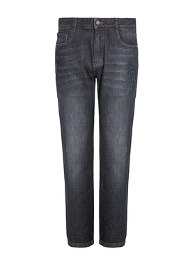 LIUJO 经典复古2023早秋做旧质感灰色刺绣男士牛仔裤休闲裤长裤