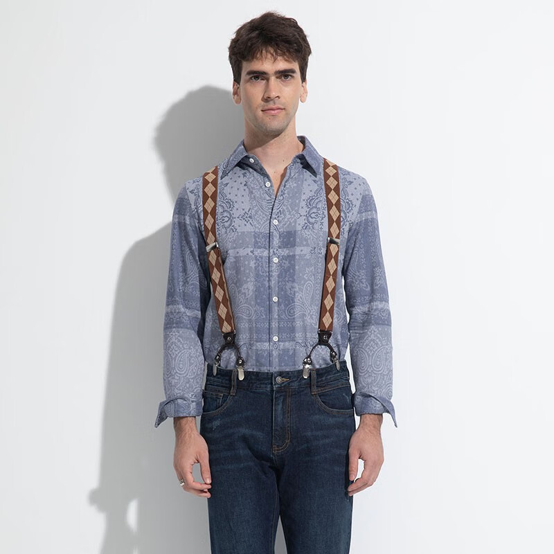 LIU·JO UOMO浅灰蓝主题印花款时尚街头款秋款长袖衬衫