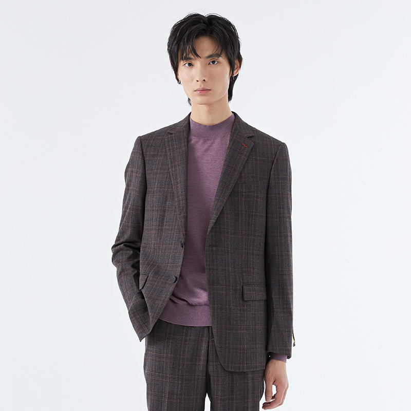 LIU·JO UOMO男士 秋冬款商务休闲平驳领绵羊毛格子西服外套上衣