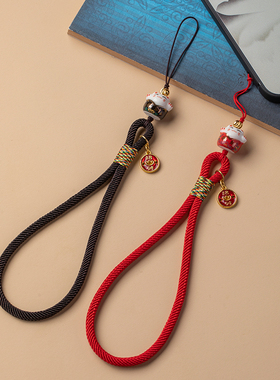加噜招财猫手机挂绳短款手腕绳挂链吊坠挂件精致U盘挂饰防丢防摔本命年手机壳挂绳包包相机挂饰结实耐用送礼