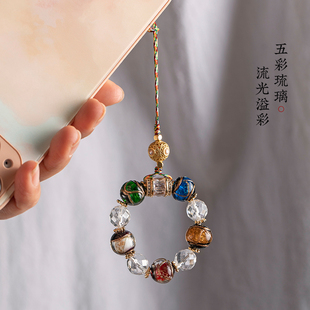 加噜香灰琉璃圆珠原创款手机链挂绳防丢指环扣挂件吊坠女款手机挂绳设计饰品清新挂件U盘挂件绳包包挂链送礼