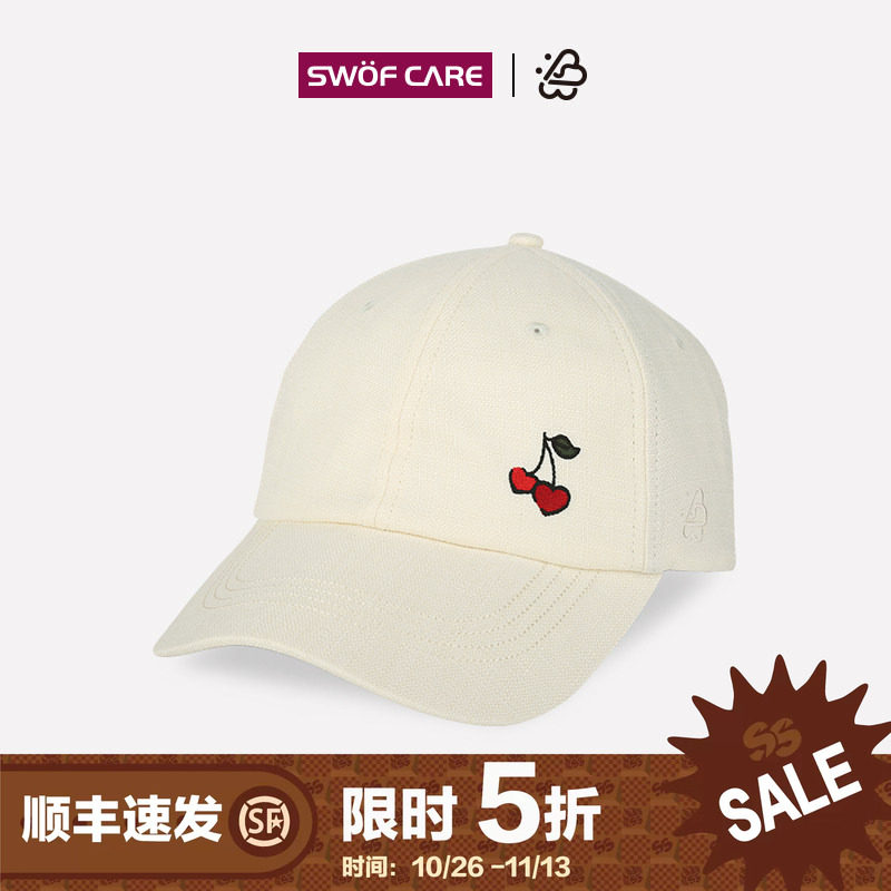 [5折专享]思沃福双心樱桃红心刺绣帽子情人节礼物软顶情侣棒球帽