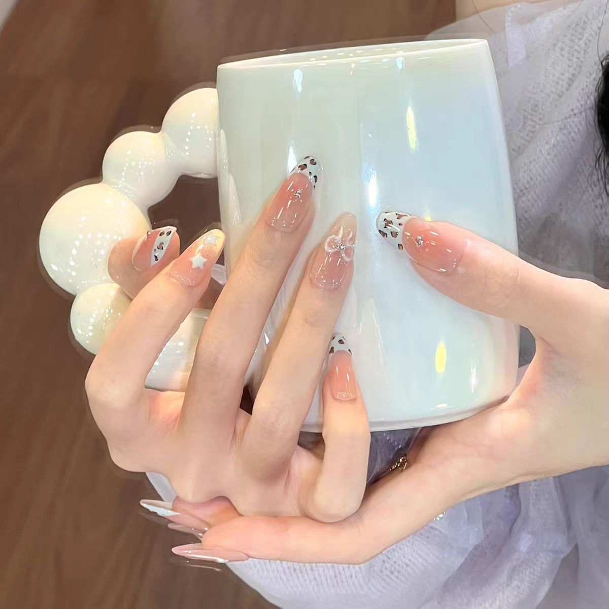 穿戴甲纯手作法式蓝豹纹