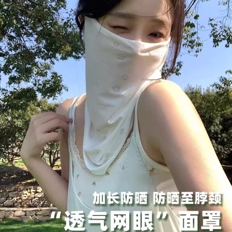 韩系甜美花朵防晒面罩女春夏骑行防紫外线遮阳面纱护颈脸基尼口罩