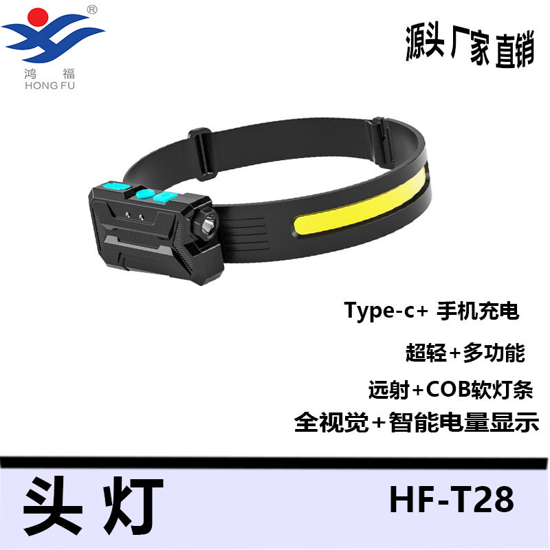 LED感应COB头带灯户外骑行灯USB充电夜跑灯强光硅胶头灯户外夜骑