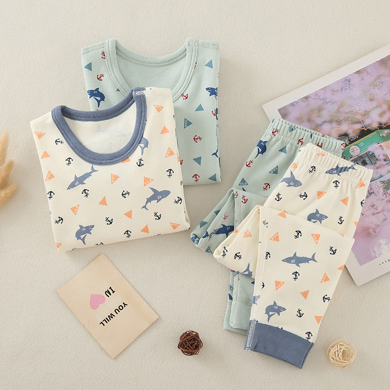 无骨新款宝宝内衣套装100%纯棉秋冬男童秋衣秋裤两件套儿童保暖衣