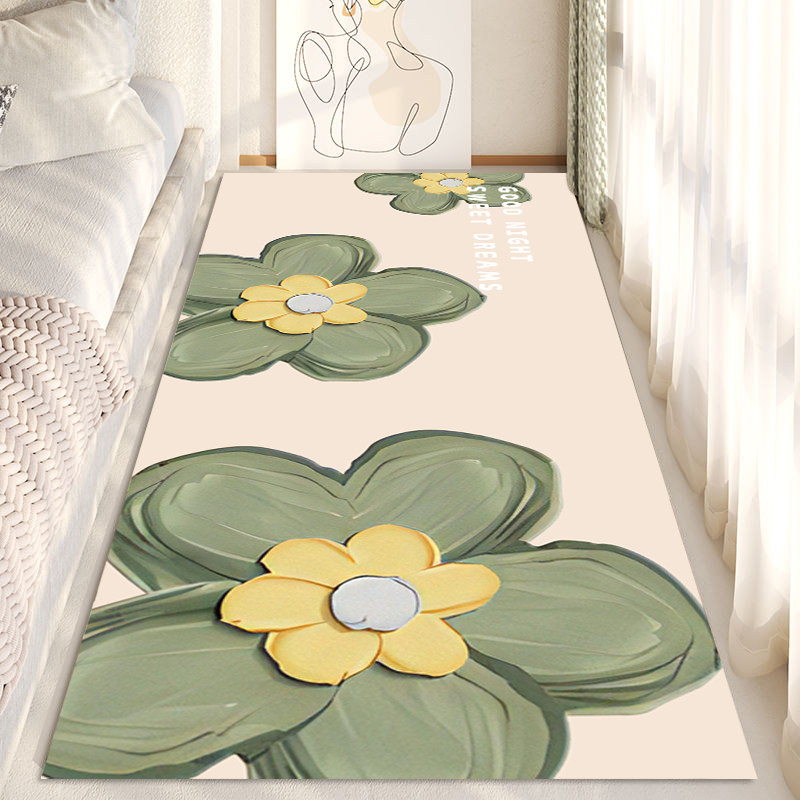 地垫卧室床边地毯家用仿羊绒房间床前奶油风女生日式侘寂风加厚