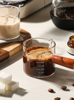 创意木把小奶盅玻璃小奶盅木柄奶罐迷你咖啡器具ins风