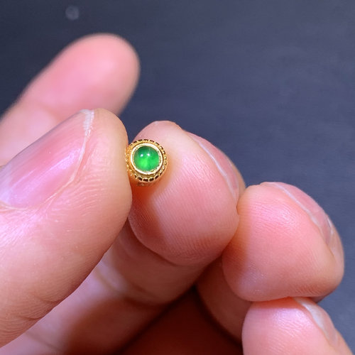 天然A货翡翠冰阳绿小豆圆绿蛋面国标S925银镶diy手链手串百搭配饰