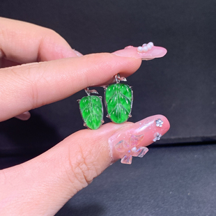 新年好礼天然A货翡翠冰种阳绿精美叶子吊坠时尚百搭简约款S925银