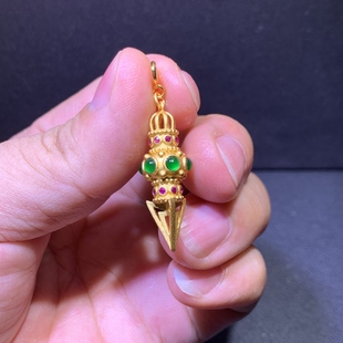 天然A货翡翠高冰阳绿金刚杵吊坠S925银镀金国风新中式 吊坠 百搭款