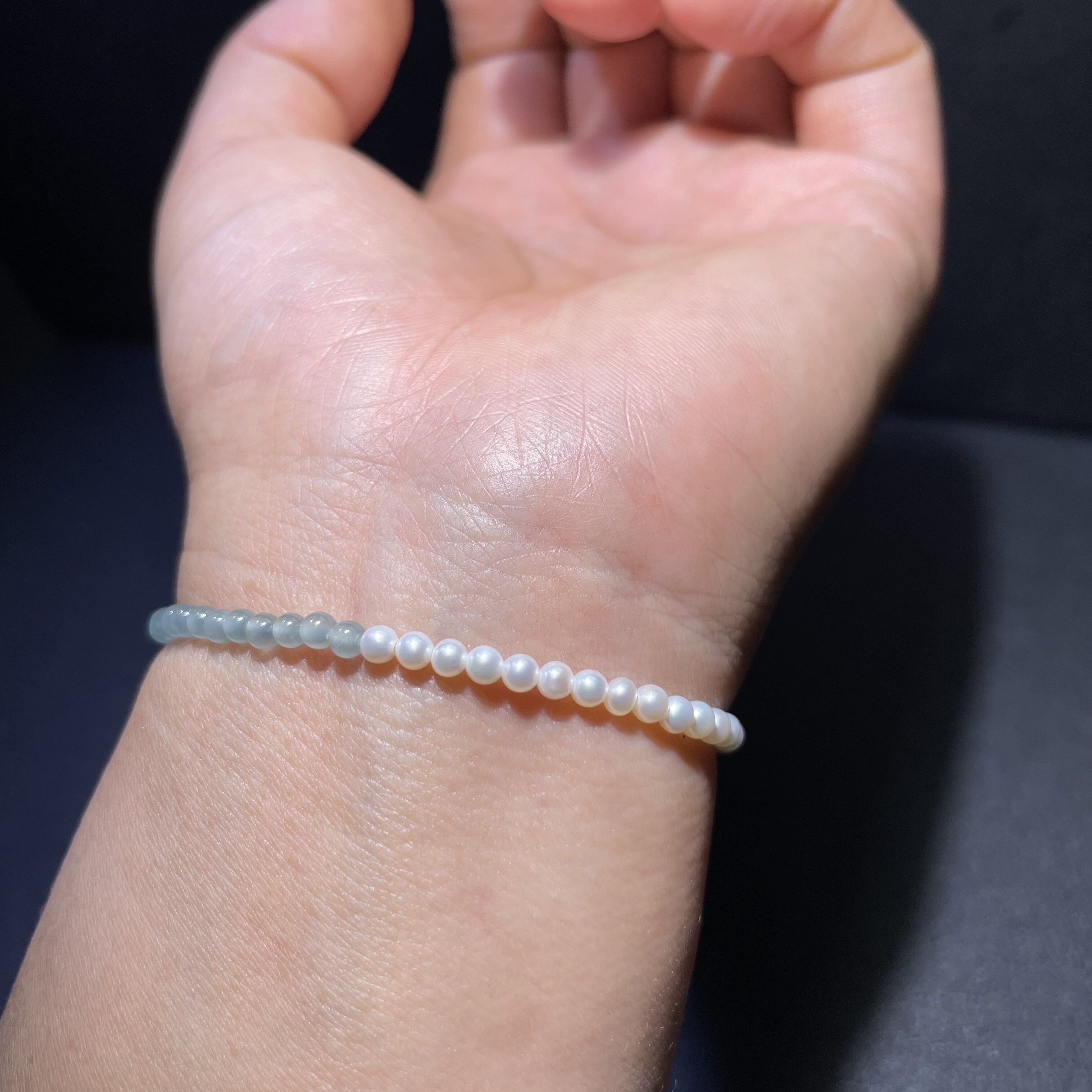 天然翡翠A货高冰天空蓝小米珠珍珠半山水高级感小众女款闺蜜手链