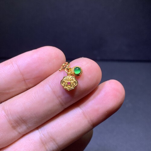 天然A货翡翠高冰阳绿平安如意小滴溜DlY吊坠S925银镀金国风新中式