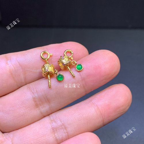 天然高冰阳绿小滴溜六字真言吊坠S925银镀金镶DIY经典国风百搭款