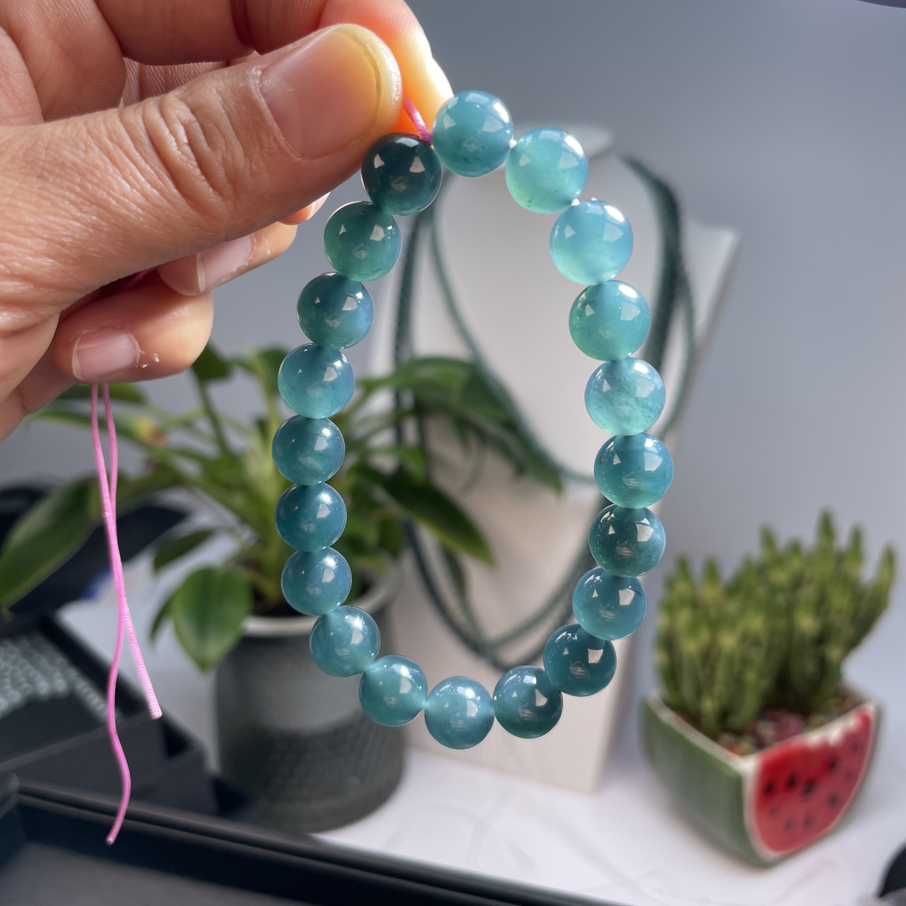 天然A货翡翠老坑冰种天空蓝老蓝水手链项链珠串圆珠玉石送礼佳品