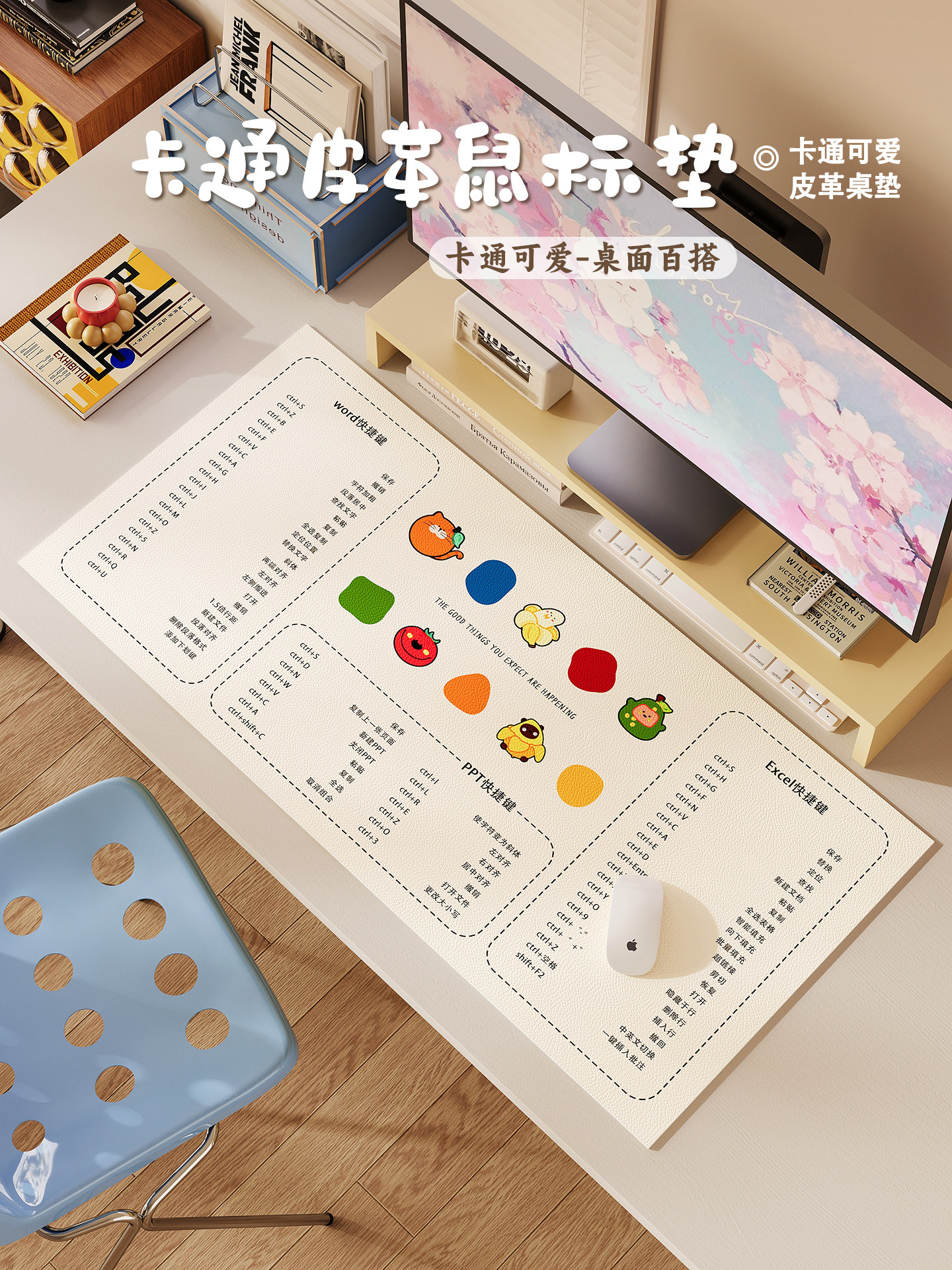卡通可爱皮革鼠标垫办公桌垫学习游戏电脑键盘台面保护垫工位垫子