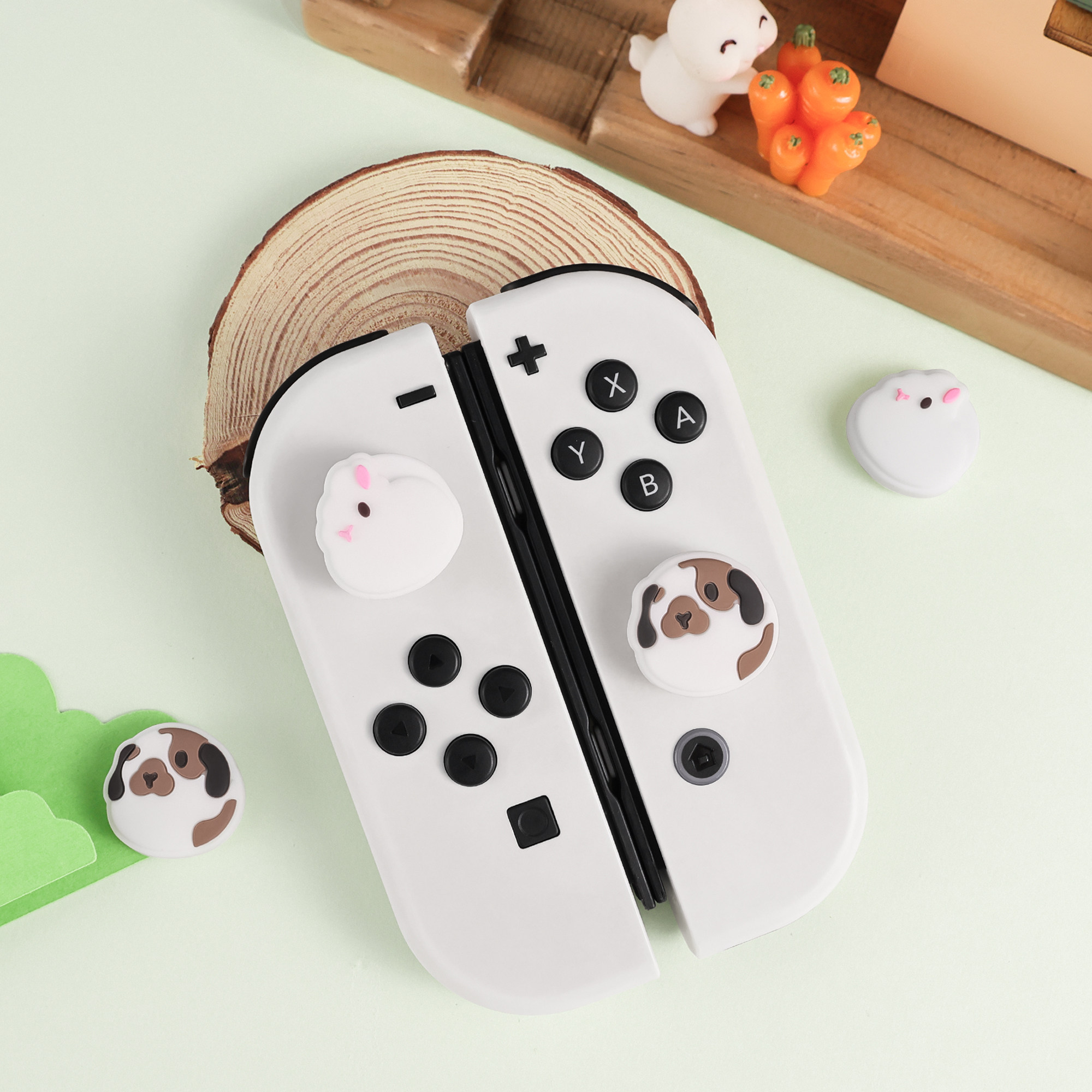 PAWDIARY 흰 토끼와 접힌 귀 토끼 스위치 로커 캡 OLED NS 배터리 라이프 라이트 범용 조이 콘 보호 캡 핸들 키 캡