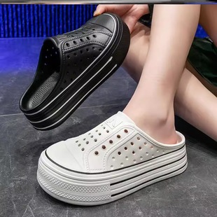 外穿踩屎感厚底增高凉鞋 2025新款 女士夏季 时尚 包头半拖防滑 洞洞鞋