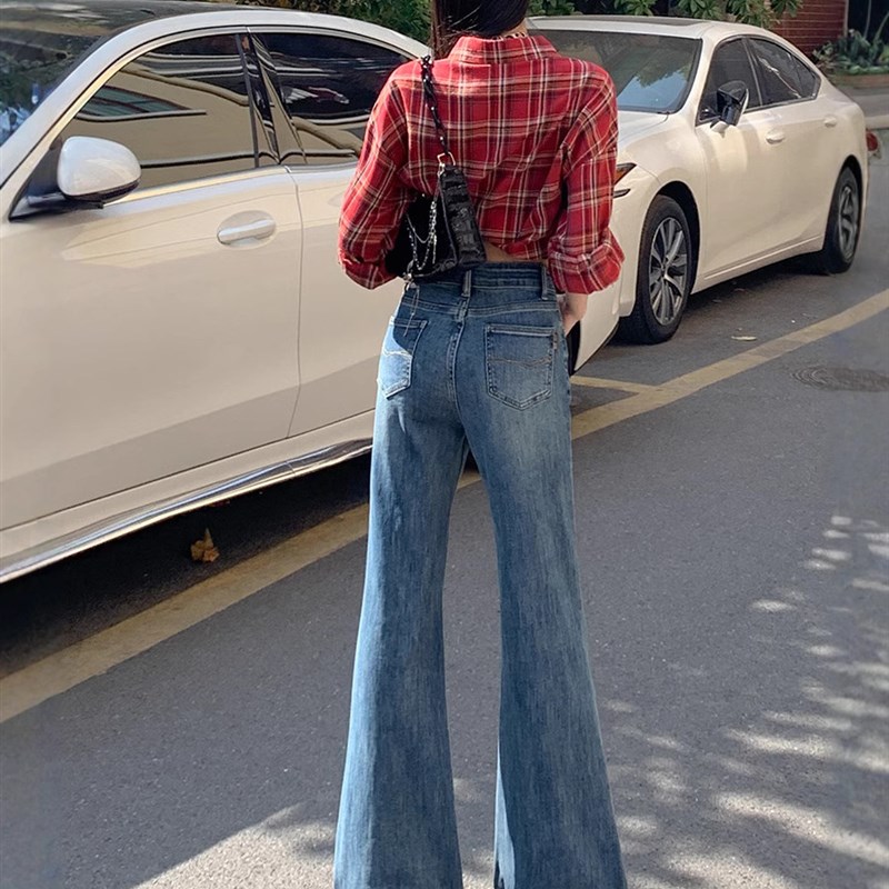 美式微喇叭牛仔裤女2025v年春季新款小个子高腰显瘦复古弹力马蹄