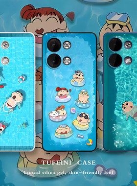 游泳小新一加ace2pro手机壳适用oppok11x新款vivoS17趣味9R男reno10pro女neo8硅胶x100高端80夏日泳池iqoo7潮