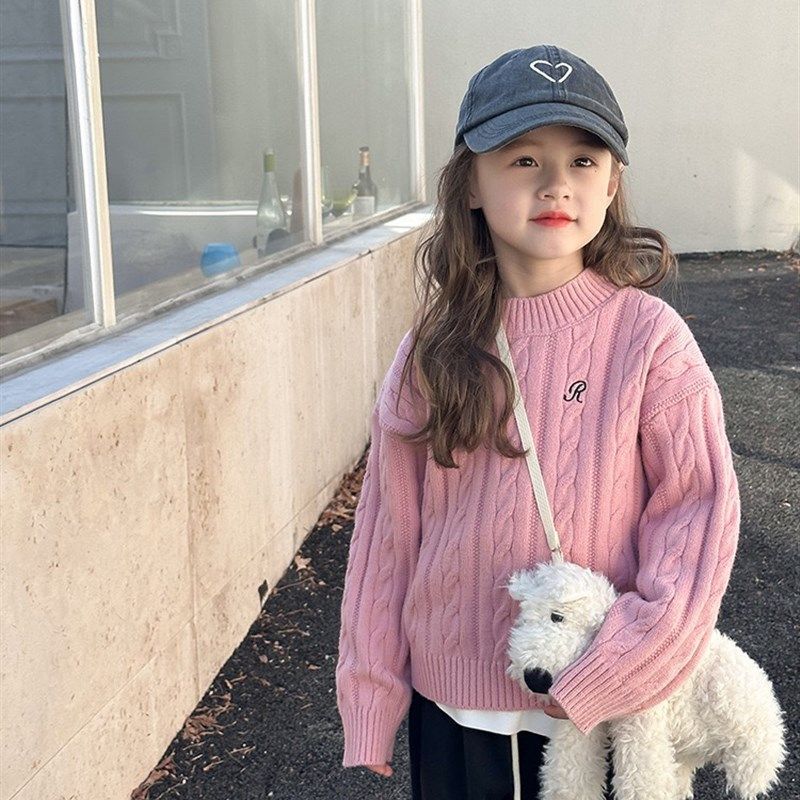 男女童新年圣诞红色毛衣儿童加厚绵羊绒麻花针织衫韩版圆领毛线衣