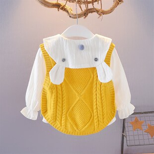 新款女宝宝春秋装1-2-3岁女童长袖上衣两件套8-9个月婴儿衣服套装