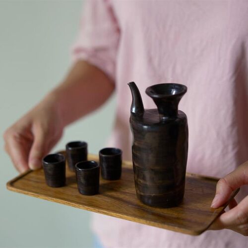 手拙粗陶酒具套装 日式一壶四杯小酌微醺酒器 白S酒分酒具创意礼