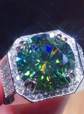 翔栩8克拉 超大颗粒蓝色男D士戒指 火彩超好戒圈活口