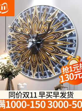 美式轻奢玄关装饰画欧式新古典餐厅背景墙挂画客厅壁炉圆形壁画