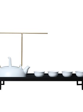 新中式白色茶具摆件样板房茶室软装饰品玄关电视柜茶几博古架家居