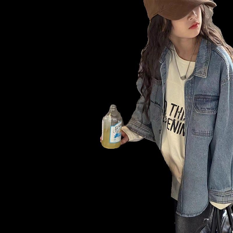 女童牛仔外套2024新款儿童春秋季韩版洋气衬衣女孩复X古时尚开衫
