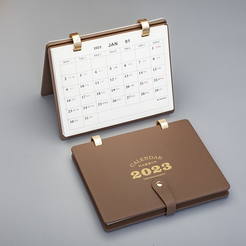 龙年台历2024年多功能商务办公日历皮质相框月历烫金logo厂家定制