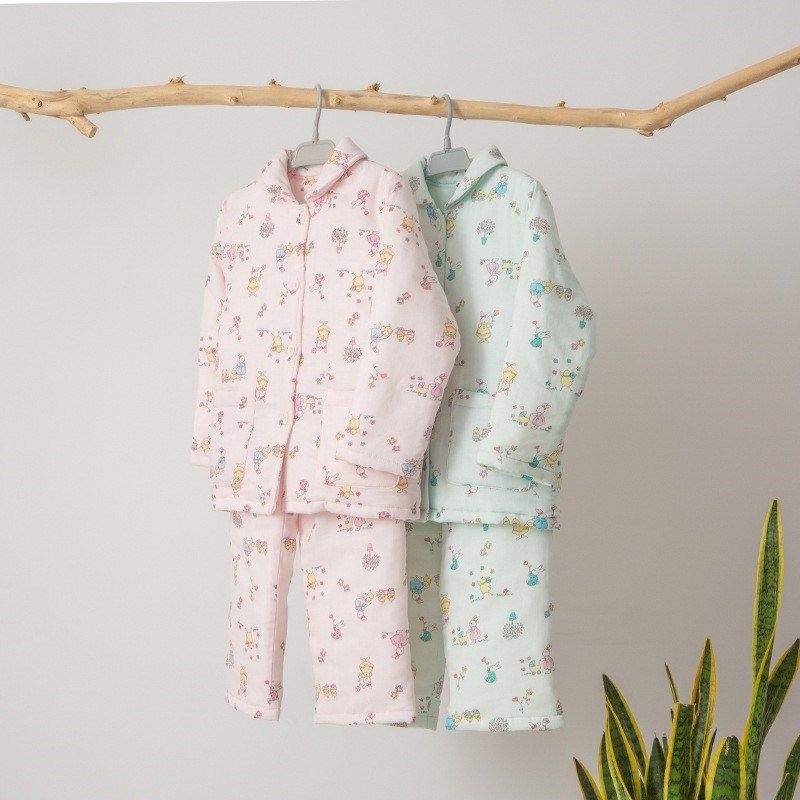 冬季加厚三层夹棉纯棉纱布女童棉袄睡衣家居服儿童全棉棉服保暖衣