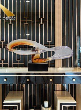 现代简约抽象透明雕塑摆件酒店洽谈区样板房玄关桌面摆件创意装饰