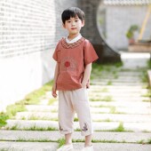 中秋 宝宝演出服男孩唐装 汉服男童表演服夏装 中国风儿童国学服套装