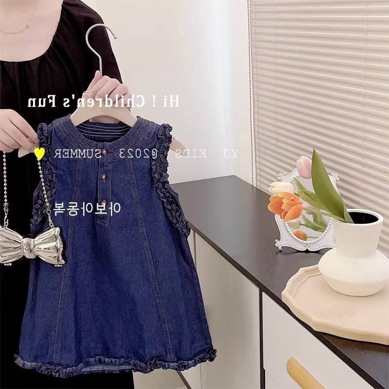 女童连衣裙夏装2025新款儿童牛仔裙子洋气公主裙女宝无袖裙童装