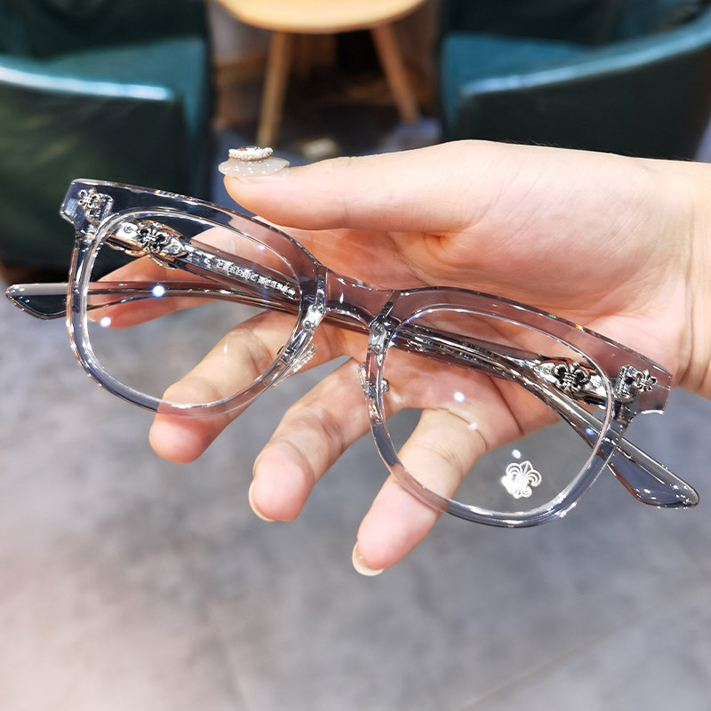 简丹萝心板材商务眼镜框男女复古大脸显瘦透明护目眼镜防蓝光