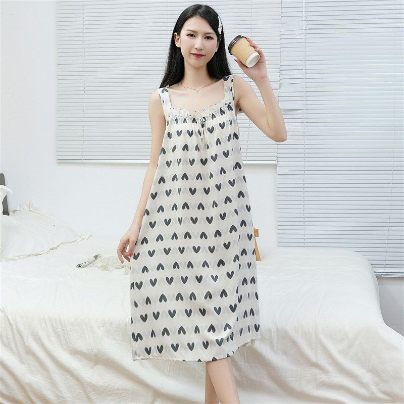 睡裙夏季女吊带j棉绸小碎花睡衣夏天凉感人造棉少女可爱绵绸家居