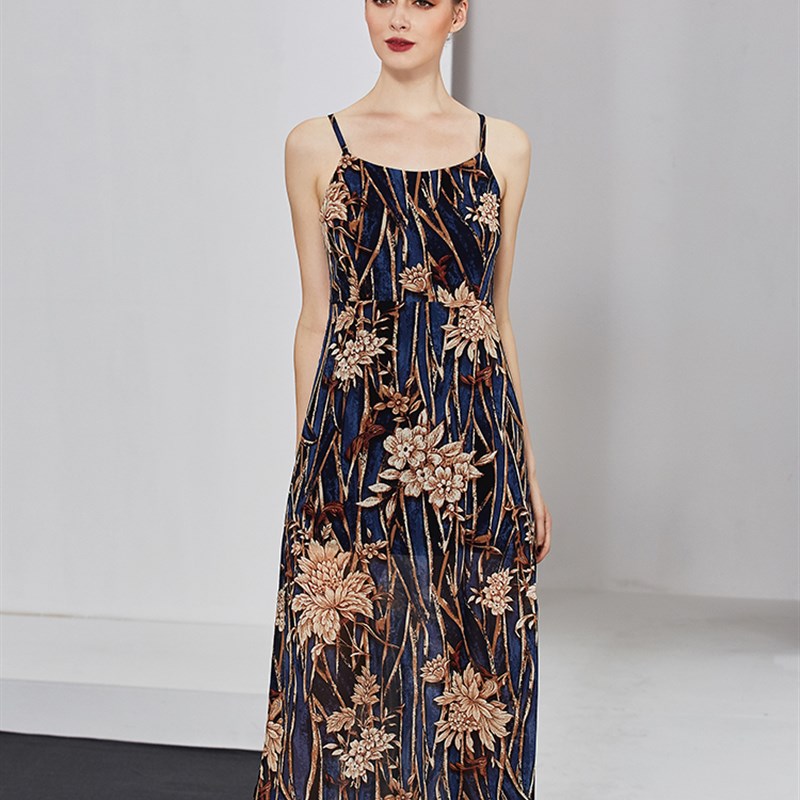 夏季女装连衣裙时尚印花雪纺吊带裙新款海边度假百搭宽松显瘦长裙