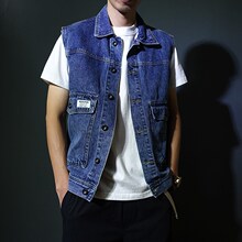 男士工装无袖牛仔j马甲休闲短款夹克衫翻领坎肩外套春秋背心马夹