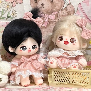 20cm粉色背i带连衣裙子女娃A夏装可爱换装娃衣棉花娃娃衣服包包现