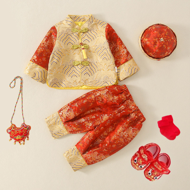 男宝宝一周岁礼服唐装女婴t儿百天百岁新生儿满月服中国风儿童汉